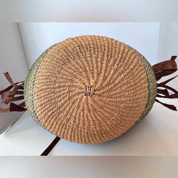 Vintage Boho Woven Tooled Leather Tote Beach Jute Bag Purse - Picture 7 of 12